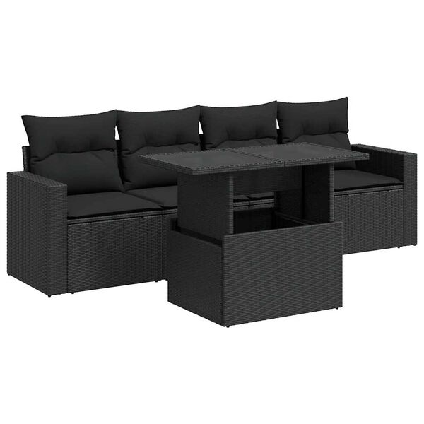 vidaXL Garden Sofa Set Black PE Rattan Large Adjustable Armrests