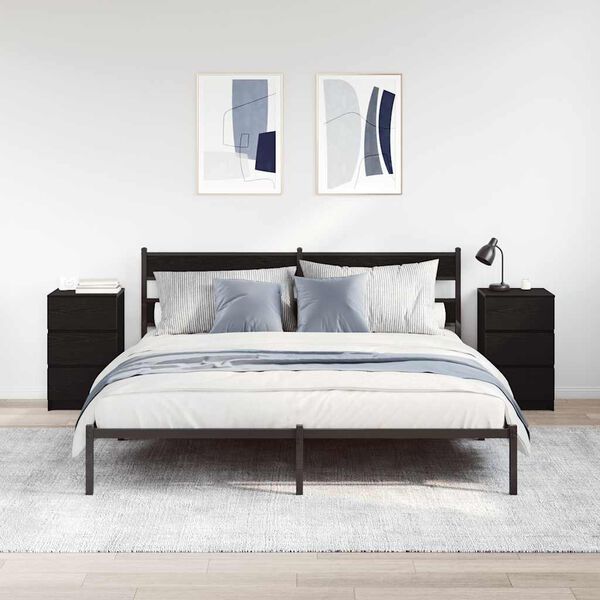 vidaXL Bedside Cabinet Set of 2 Black Engineered wood Medium