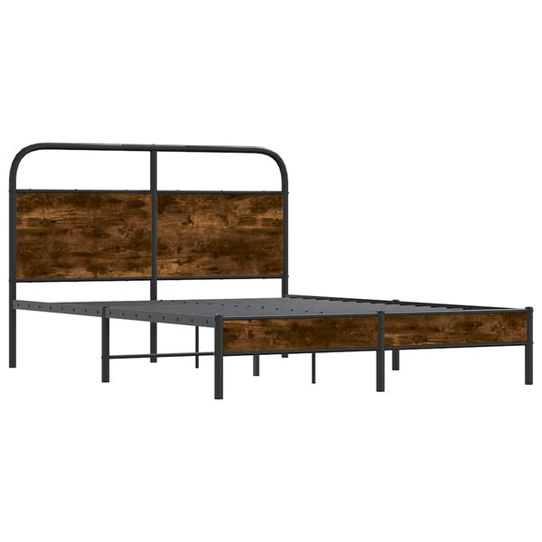 vidaXL Bed Frame Smoked Oak Steel, Engineered Wood Double Bed Frame