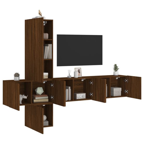 vidaXL TV Wall Unit Brown oak Engineered wood Medium TV Wall Unit