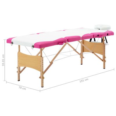 vidaXL Foldable Massage Table 4 Zones Wood White and Pink