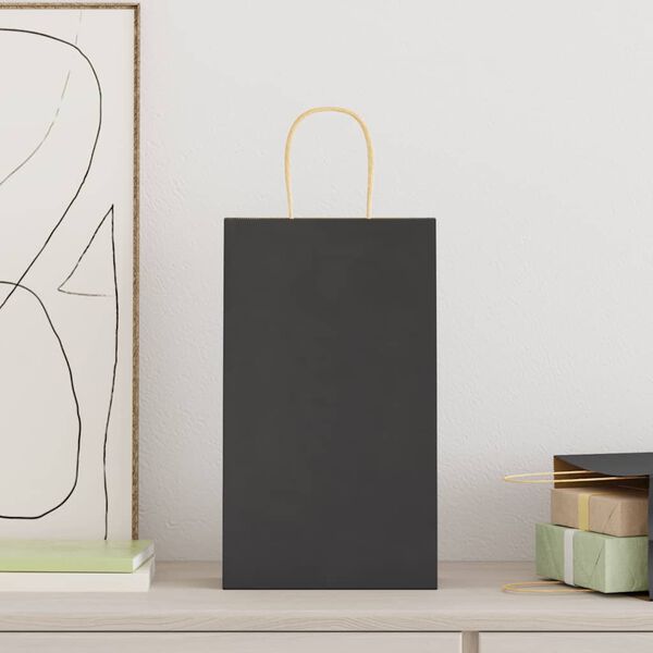 vidaXL Paper Bags 250 pcs with Handles Black 21x11x36 cm