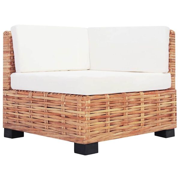 vidaXL Living Room Set Brown and White Natural Rattan and Mahogany Wood