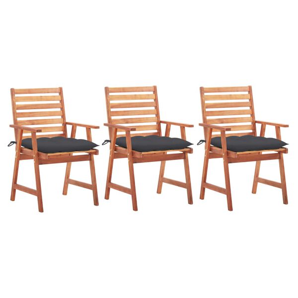 vidaXL Outdoor Chair Set of 3 Anthracite Solid Acacia wood, Polyester