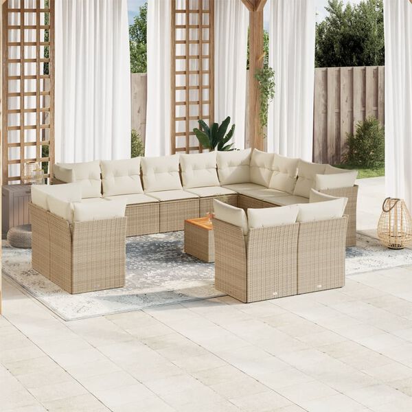 vidaXL Garden Sofa Set Beige PE rattan 13 Piece Modular