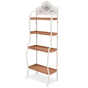 vidaXL Standing Shelf White and Brown Steel and solid fir wood