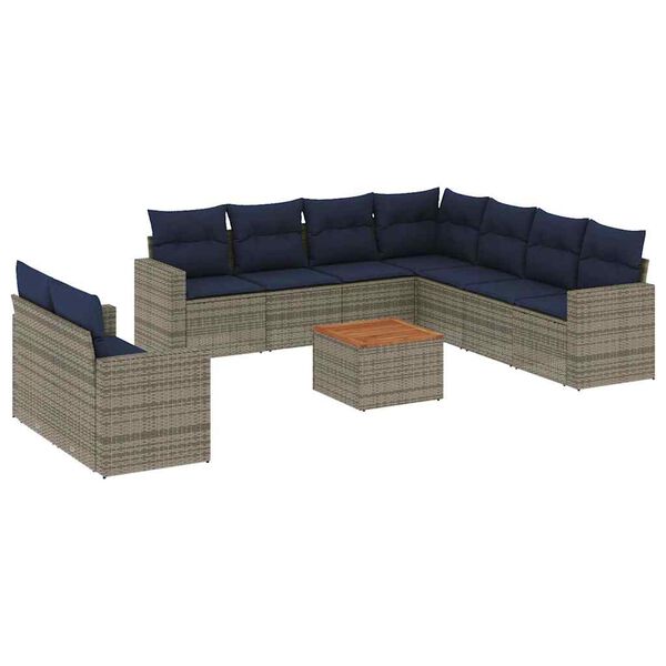 vidaXL 10 Piece Patio Sofa Set with Cushions Gray Poly Rattan