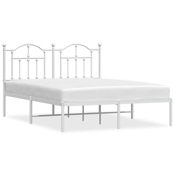 vidaXL Bed Frame White Powder-Coated Steel Double Bed Frame