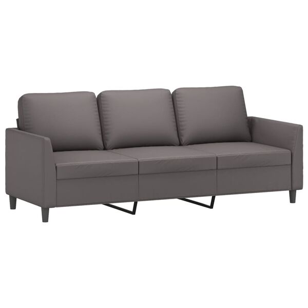 vidaXL 3-Seater Sofa With Footstool Grey Faux Leather 70.9 in Seat Width