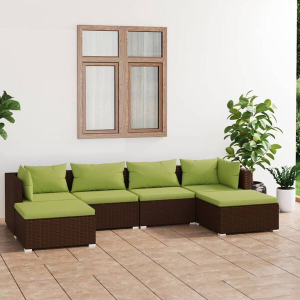 vidaXL Garden Lounge Set Brown Poly Rattan, Powder-Coated Steel, Fabric