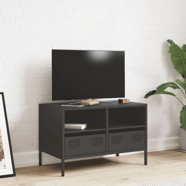 vidaXL TV Cabinet Black Cold-rolled steel Medium Adjustable Feet