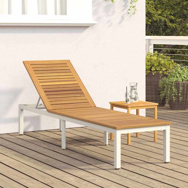 vidaXL Sun lounger Reclining Gray 200 x 55 x 35cm Solid Acacia wood