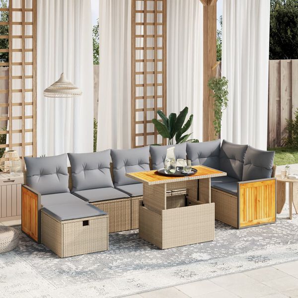vidaXL Garden Sofa Set Beige PE rattan Large Adjustable Feet