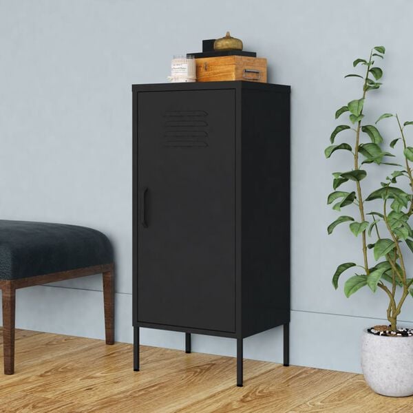 vidaXL Storage Cabinet Black Steel Medium Storage Cabinet Rectangular