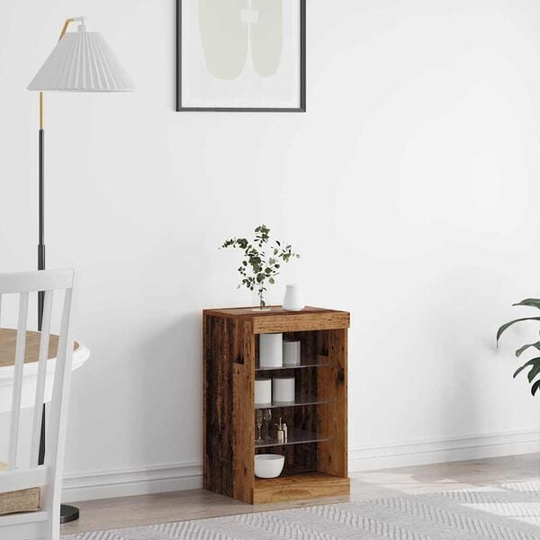 vidaXL LED Sideboard Old Wood 16.14 x 14.57 x 26.38 in Engineered Wood