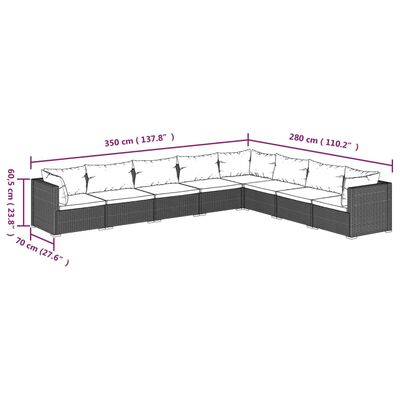 vidaXL 8 Piece Garden Lounge Set with Cushions Poly Rattan Gray