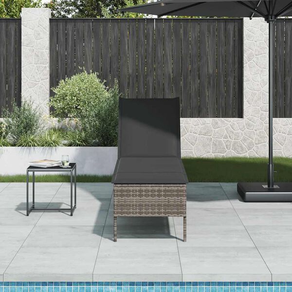 vidaXL Sun Lounger with Cushion Grey 55x200x44cm Poly Rattan