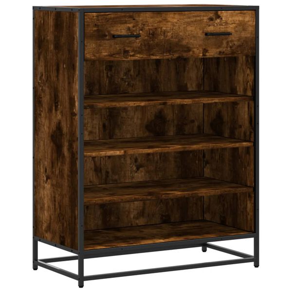 vidaXL Shoe Cabinet Smoked Oak Engineered Wood, Metal 29.5x15.0x38.4 in