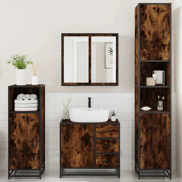 vidaXL Bathroom Furniture Set Smoked Oak Engineered wood, metal Large