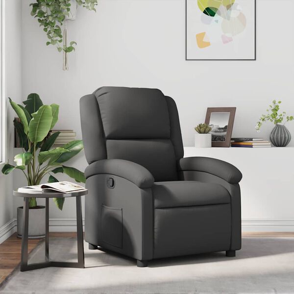 vidaXL Recliner Chair Grey Real leather, metal, plywood Single