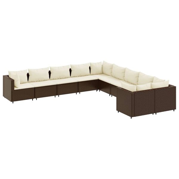 vidaXL Patio Sofa Set Set of 10 Brown Poly Rattan, Cream White Cushions