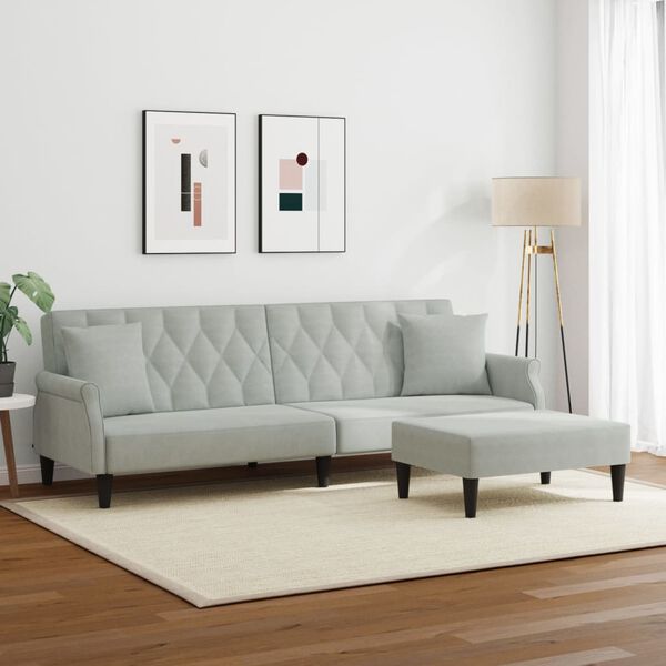 vidaXL Sofa Bed Light Gray Velvet (100% polyester), plywood 2-Seater