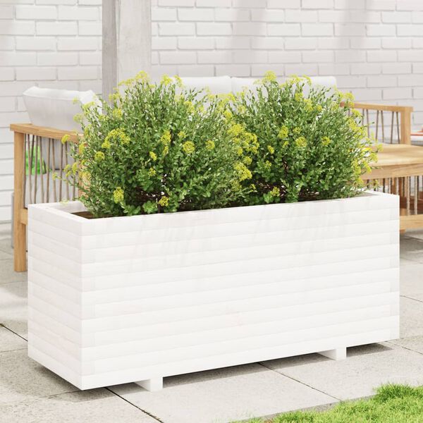vidaXL Garden Planter White Solid Pine Wood Large Decorative Inlays