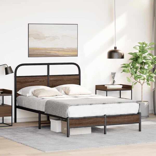 vidaXL Bed Frame Brown Oak Steel, Engineered Wood Full Durable