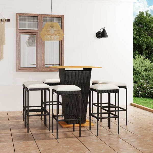vidaXL Garden Bar Set Black PE Rattan Large Footrest Garden Bar Set
