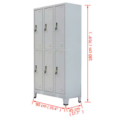 vidaXL Locker Cabinet with 6 Compartments Steel 35.4"x17.7"x70.9" Gray