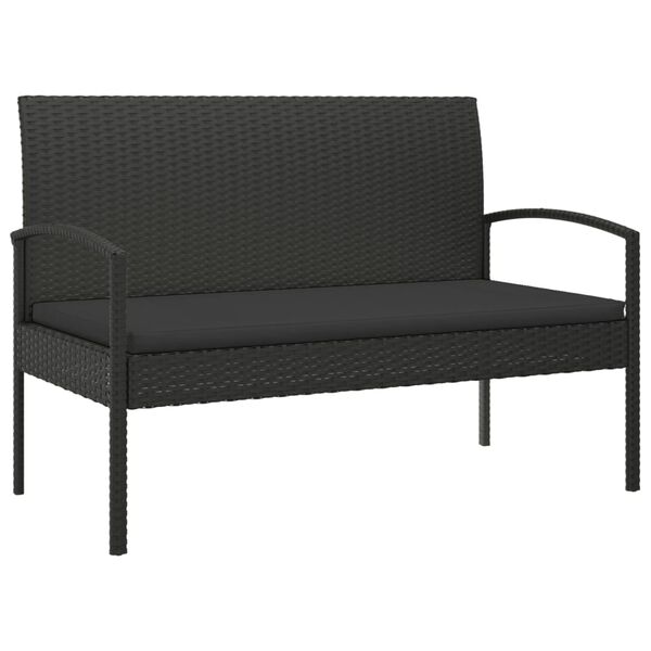 vidaXL Garden Bench Black PE rattan, powder-coated steel, foam Small