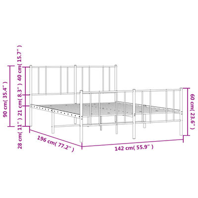 vidaXL Metal Bed Frame with Headboard and Footboard White 53.9"x74.8"