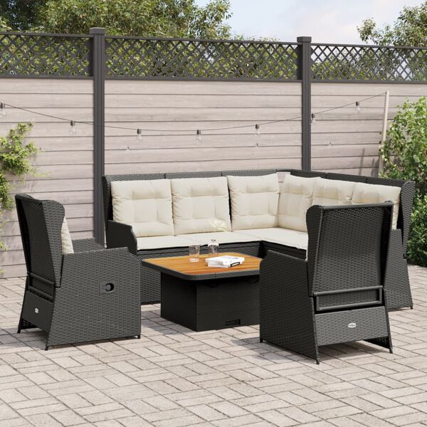 vidaXL Patio Lounge Set Black and Cream White PE Rattan, Powder-Coated Steel