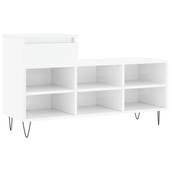 vidaXL Shoe Cabinet Glossy White Engineered Wood, Metal Medium