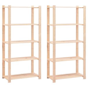 vidaXL 5-Tier Storage Racks 2 pcs 31.5"x15"x66.9" Solid Pinewood 551.2 lb