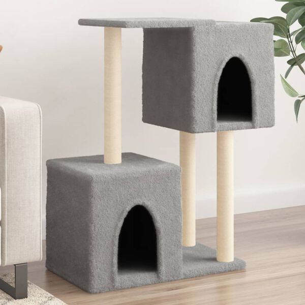 vidaXL Cat Tree Light grey Engineered wood, plush, sisal Medium Cat Tree