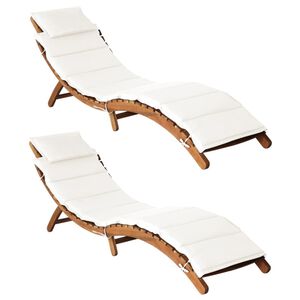 vidaXL Sun Lounger Set of 2 Cream white Solid Acacia wood Standard