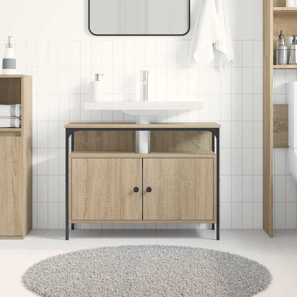 vidaXL Bathroom Sink Cabinet with Door Brown 31.50 x 11.81 x 23.62 in