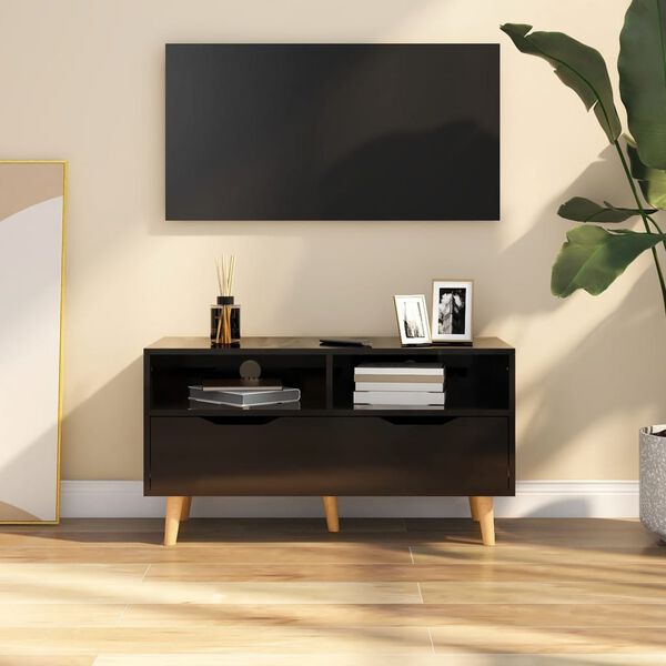 vidaXL TV Stand High Gloss Black 35.4"x15.7"x19.1" Engineered Wood