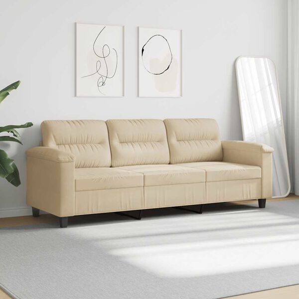 vidaXL 3-seater Sofa Cream Microfiber 3-seater Durable 3-Seater Sofa