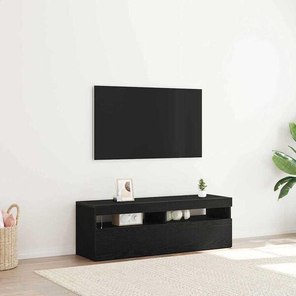 vidaXL TV Cabinet Black Oak 47.24 x 13.78 x 15.75 in Engineered Wood