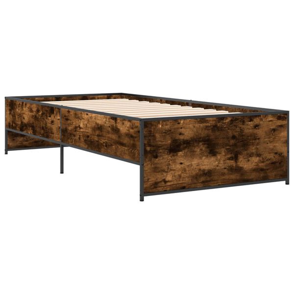 vidaXL Bed Frame Smoked Oak Engineered Wood, Steel Twin Durable