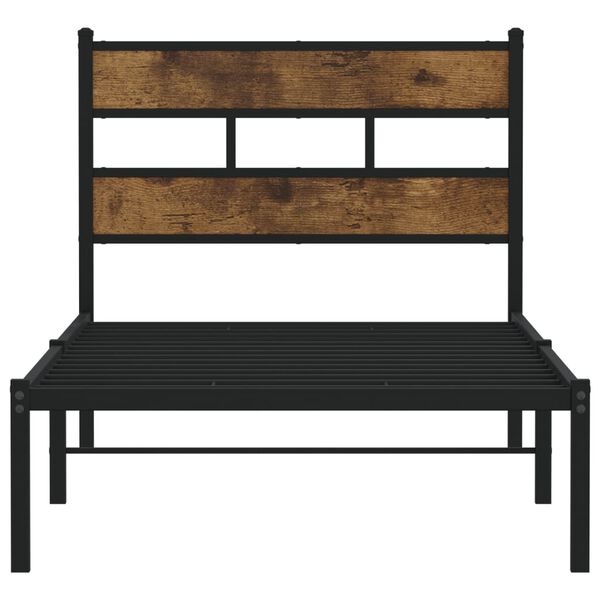 vidaXL Bed Frame Black, Smoked Oak Iron, Engineered wood Single