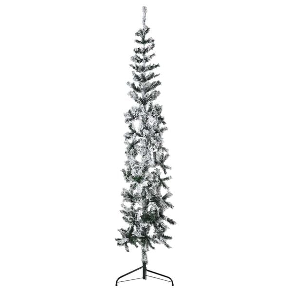 vidaXL Artificial Half Christmas Tree Green and white PVC, steel