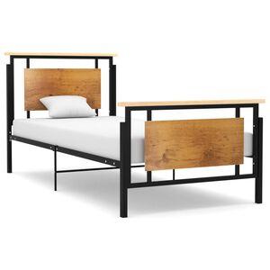 vidaXL Bed Frame Black, Oak Solid oak wood, powder-coated metal, MDF Twin
