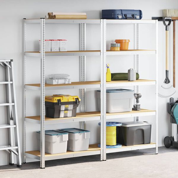 vidaXL 5-Layer Storage Shelves 2 pcs Silver Steel&Engineered Wood