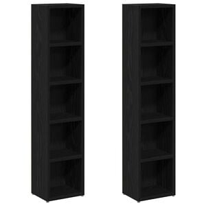 vidaXL CD Cabinet Set of 2 Black Oak Engineered Wood Tall and Narrow