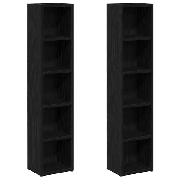 vidaXL CD Cabinet Set of 2 Black Oak Engineered Wood Tall and Narrow