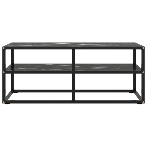 vidaXL TV Cabinet Black Tempered Glass, Powder-Coated Steel Medium