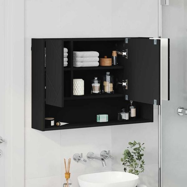 vidaXL Mirror Cabinet Black 31.50 x 6.69 x 21.65 in Engineered Wood